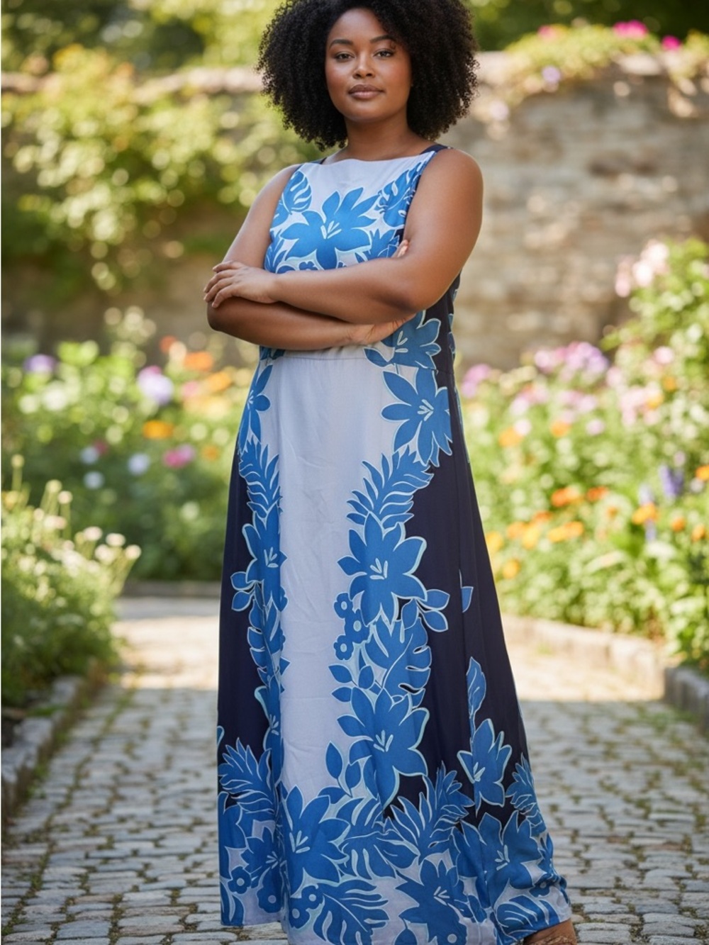 Maggy London Blue Floral Maxi Dress